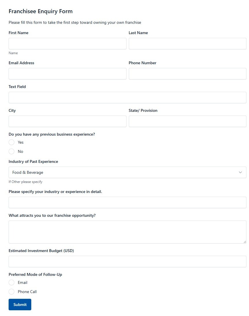 Franchisee Enquiry Form