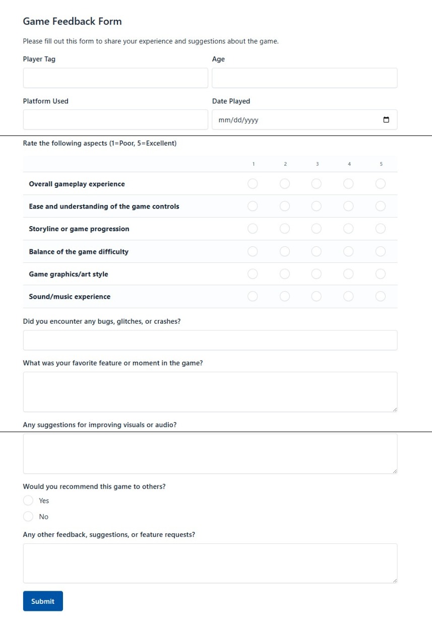 Game Feedback Form