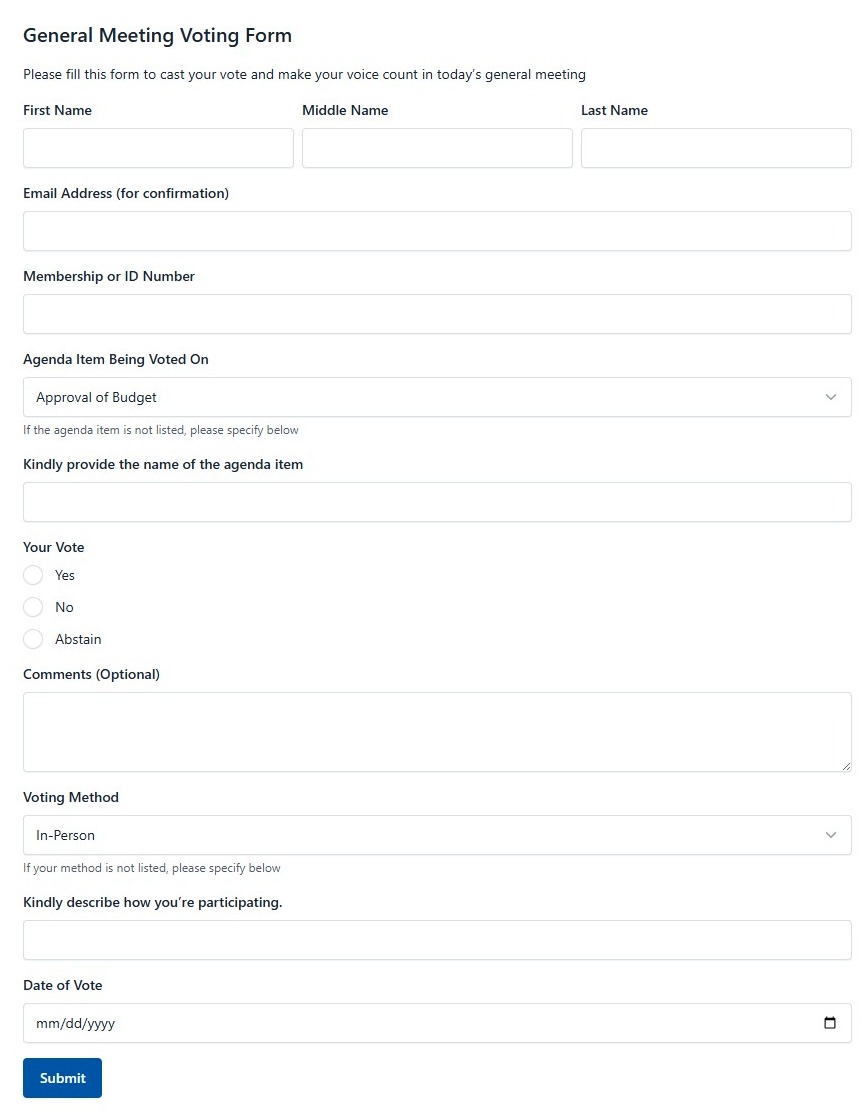General Meeting Voting Form