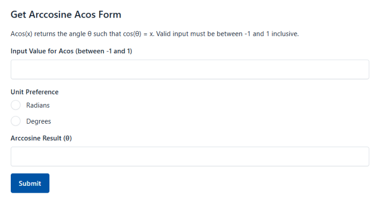 Get Arccosine Acos Form