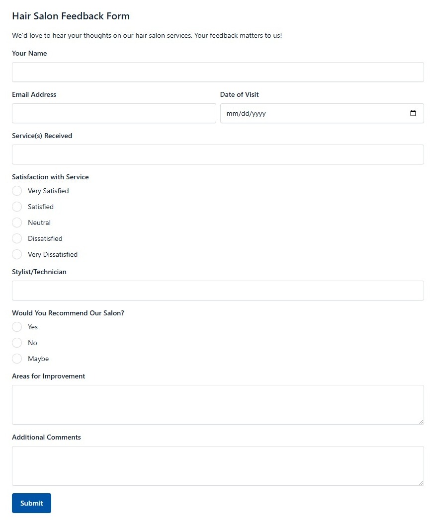 Hair Salon Feedback Form