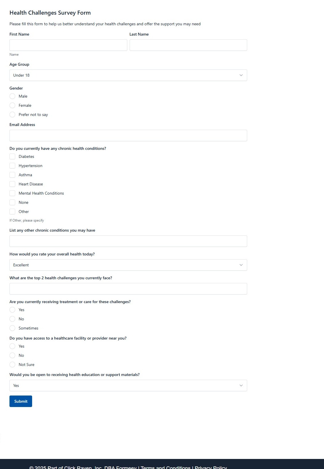 Health Challenges Survey Form