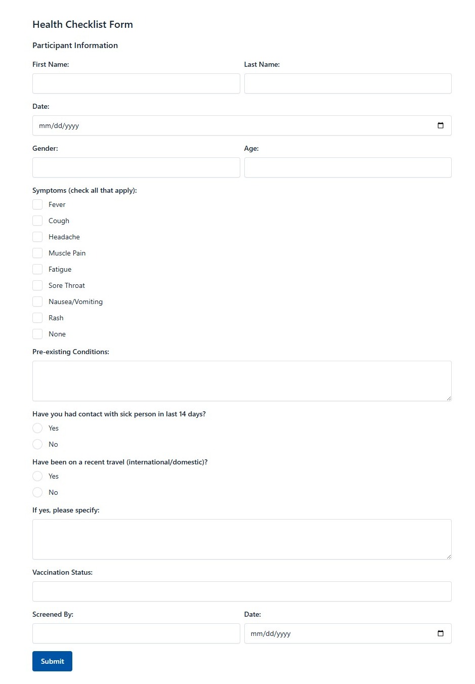 Health Checklist Form