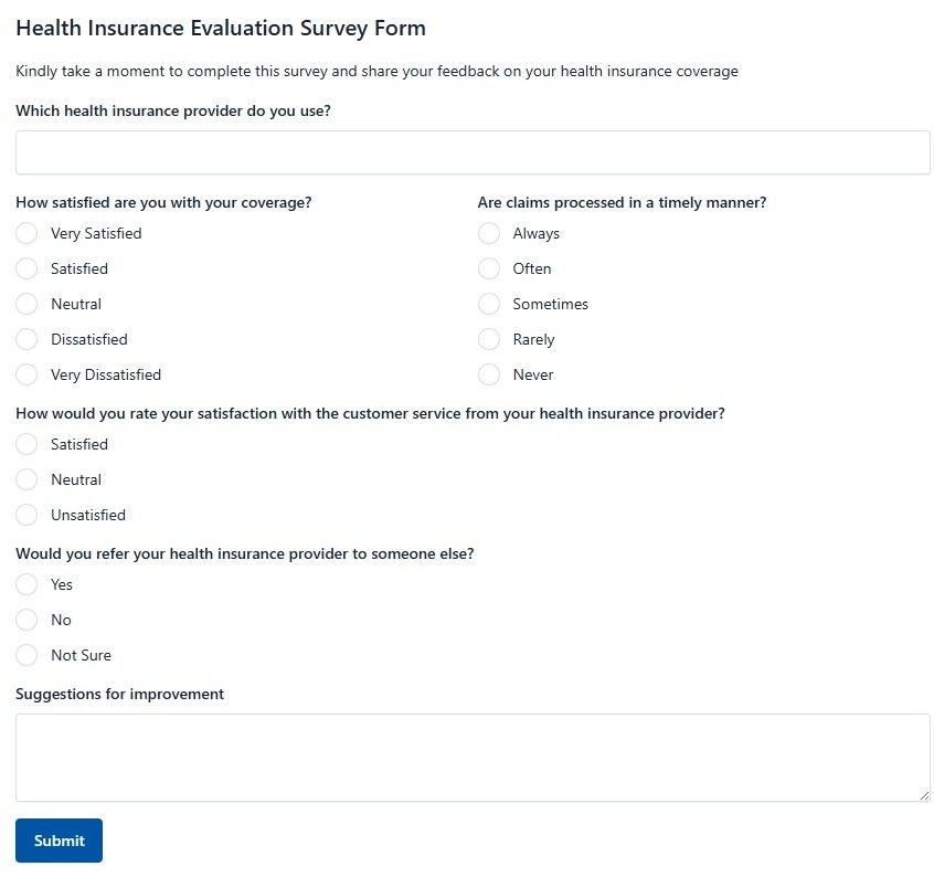 Health Insurance Evaluation Survey Form