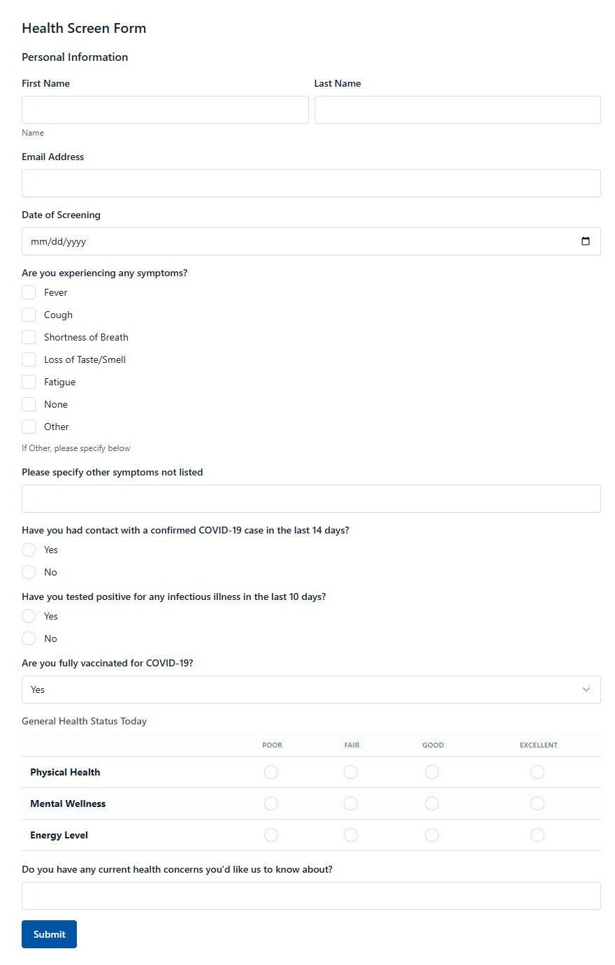 Health Screen Form
