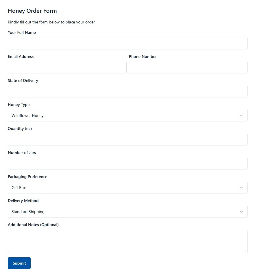 Honey Order Form