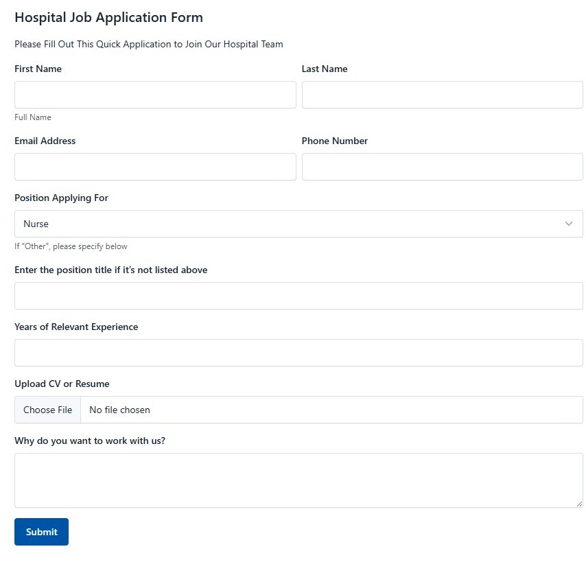 Hospital Job Application Form