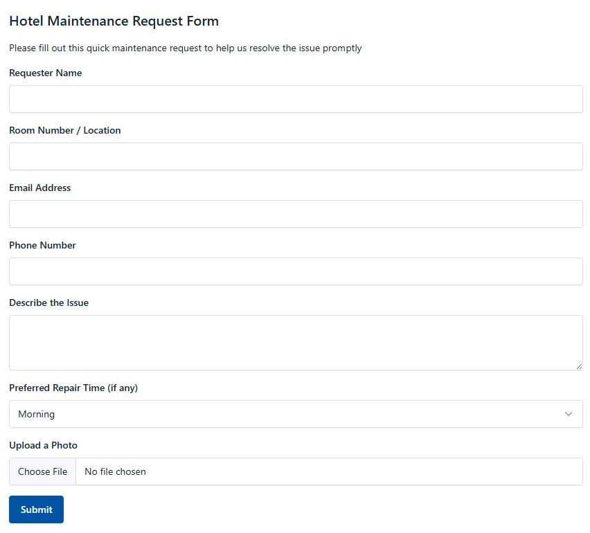 Hotel Maintenance Request Form