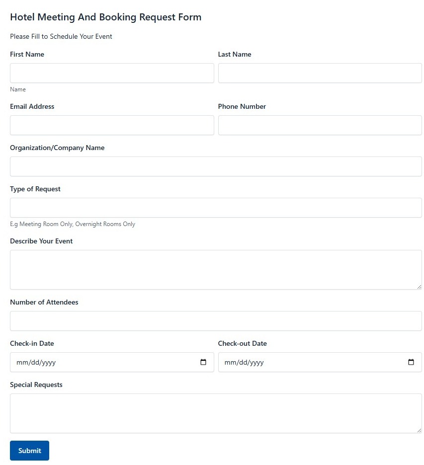 Hotel Meeting And Booking Request Form