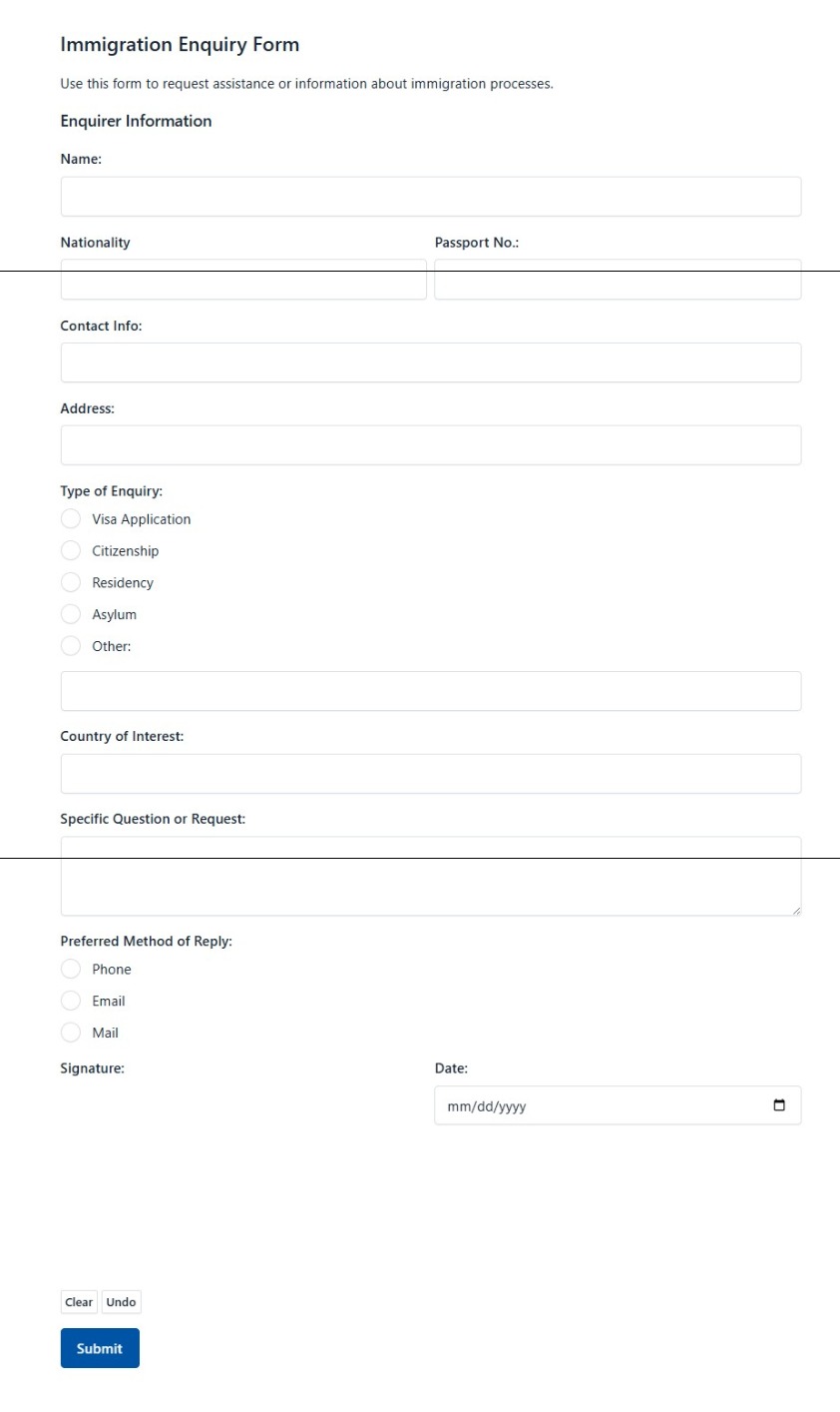 Immigration Enquiry Form