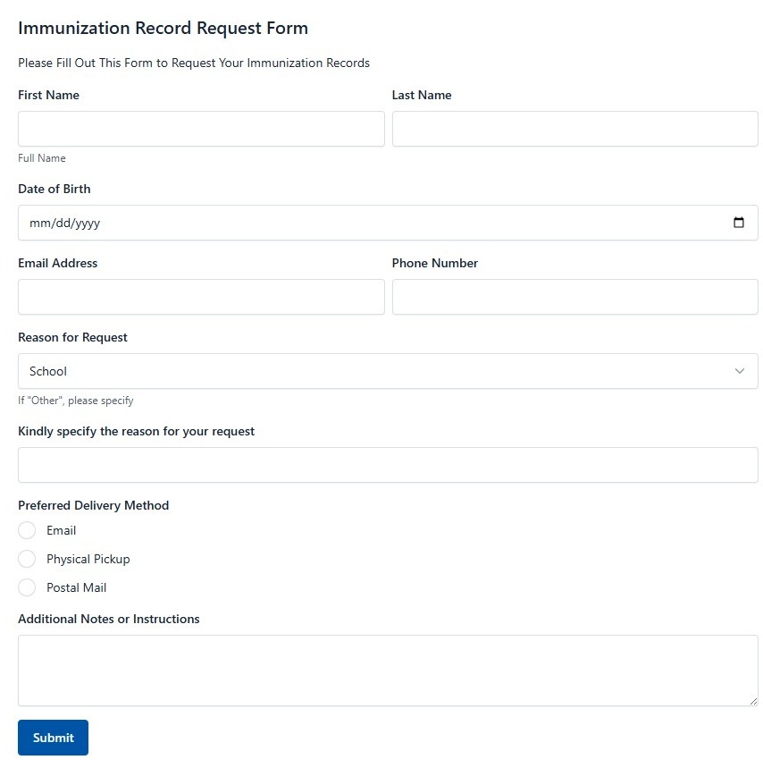 Immunization Record Request Form