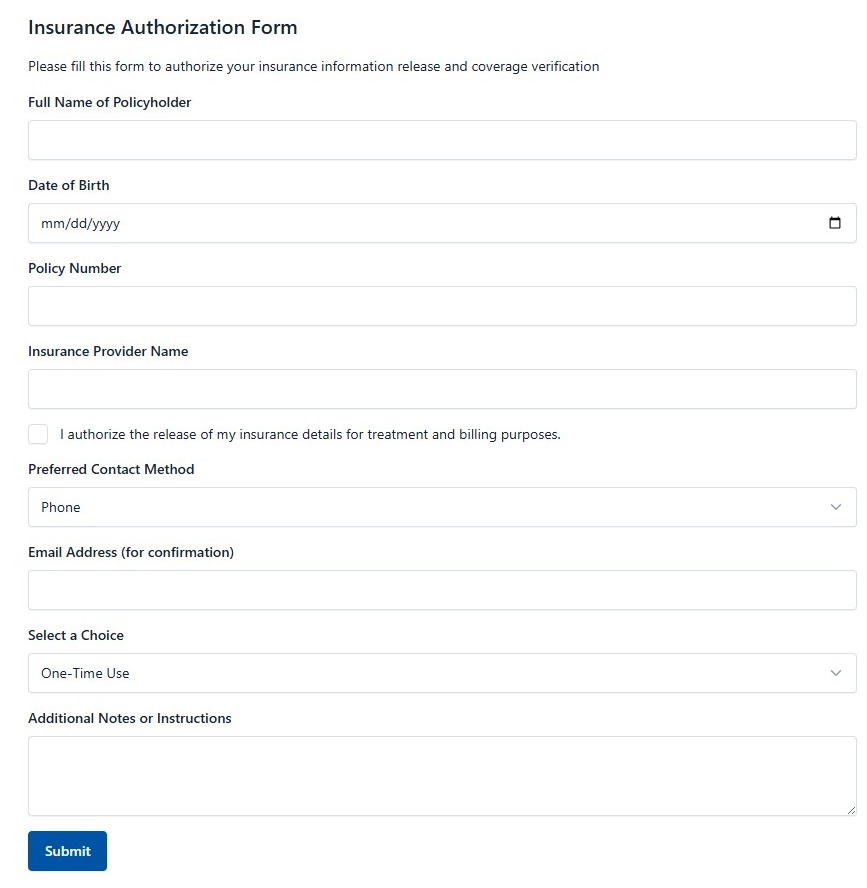 Insurance Authorization Form