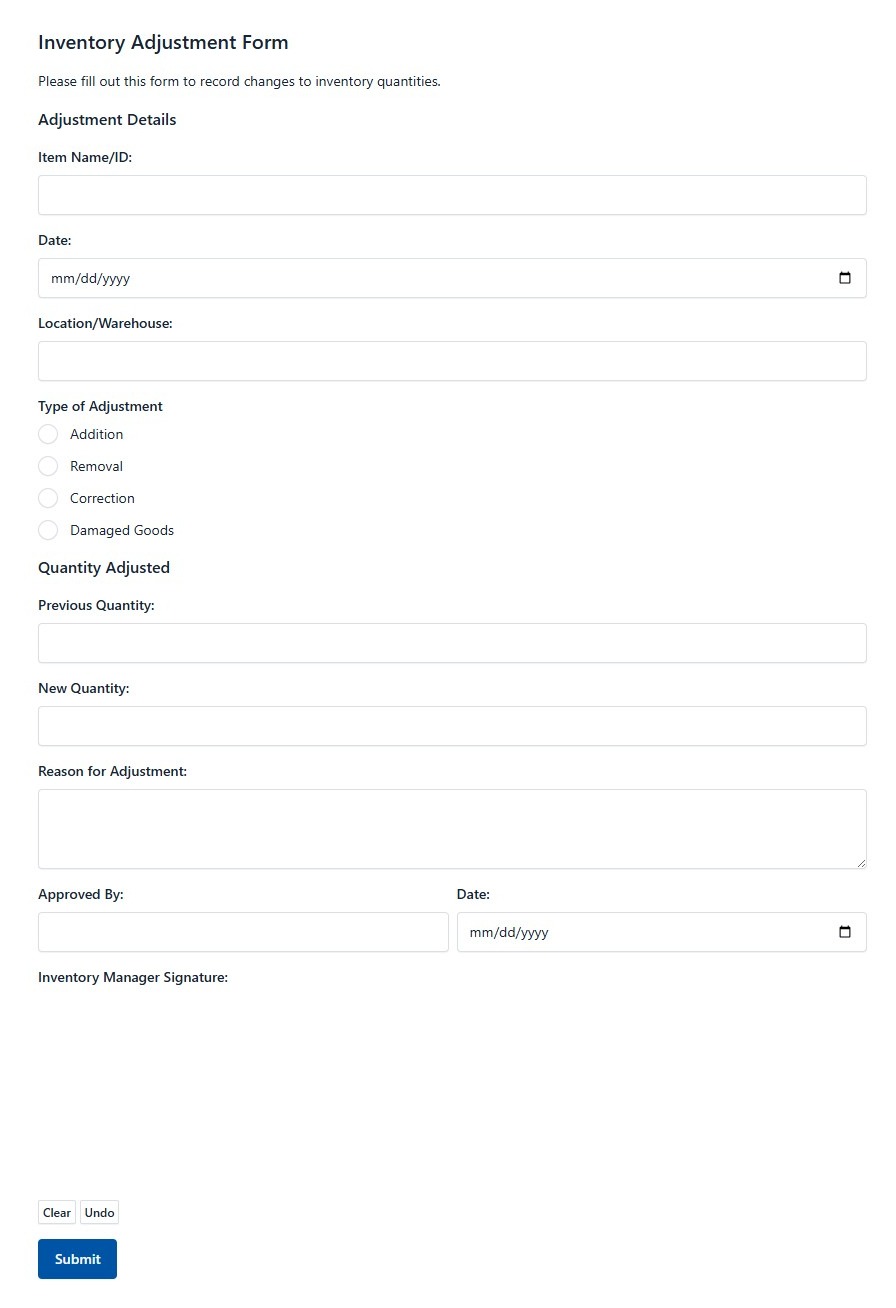 Inventory Adjustment Form