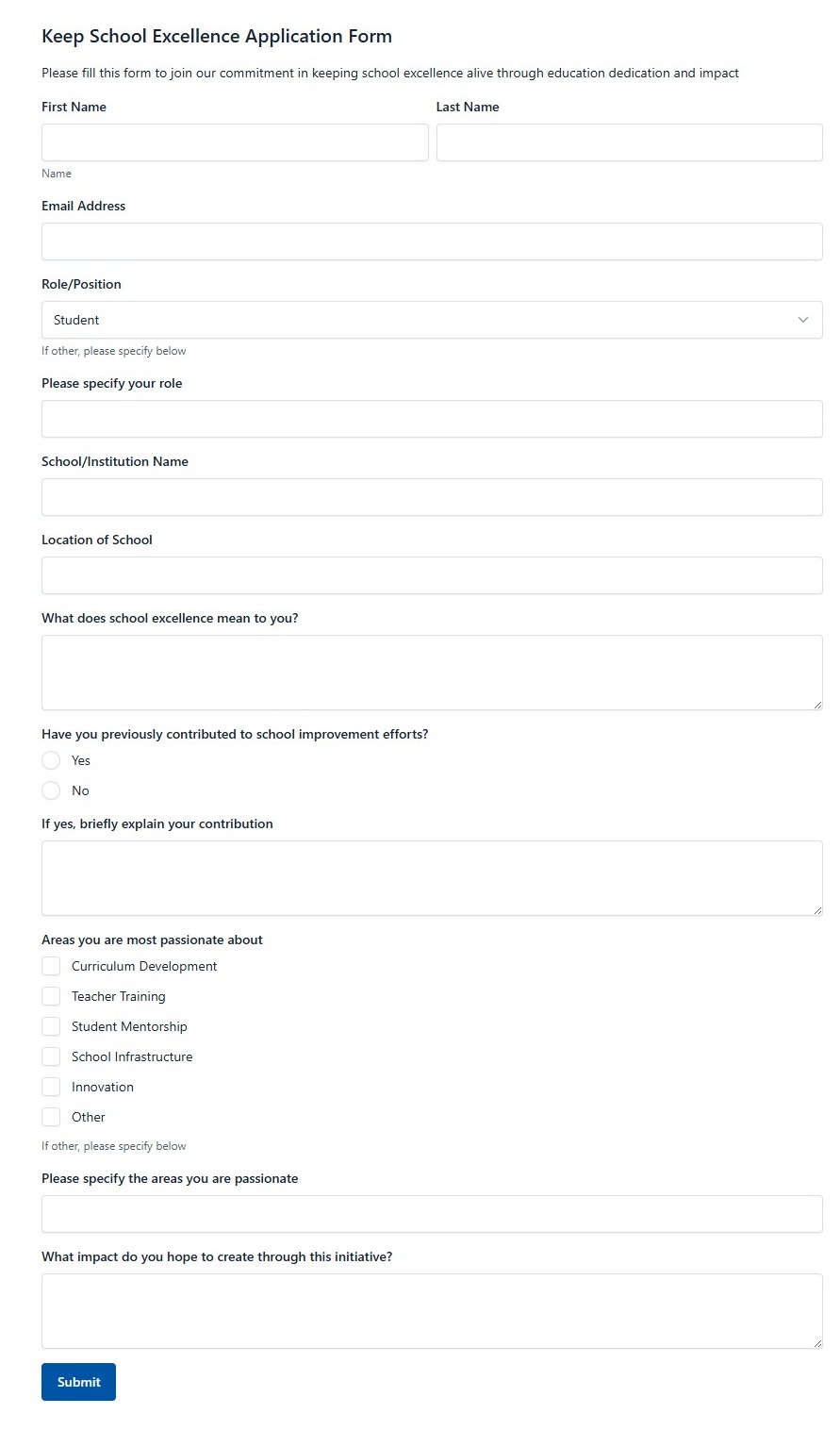 Keep School Excellence Application Form