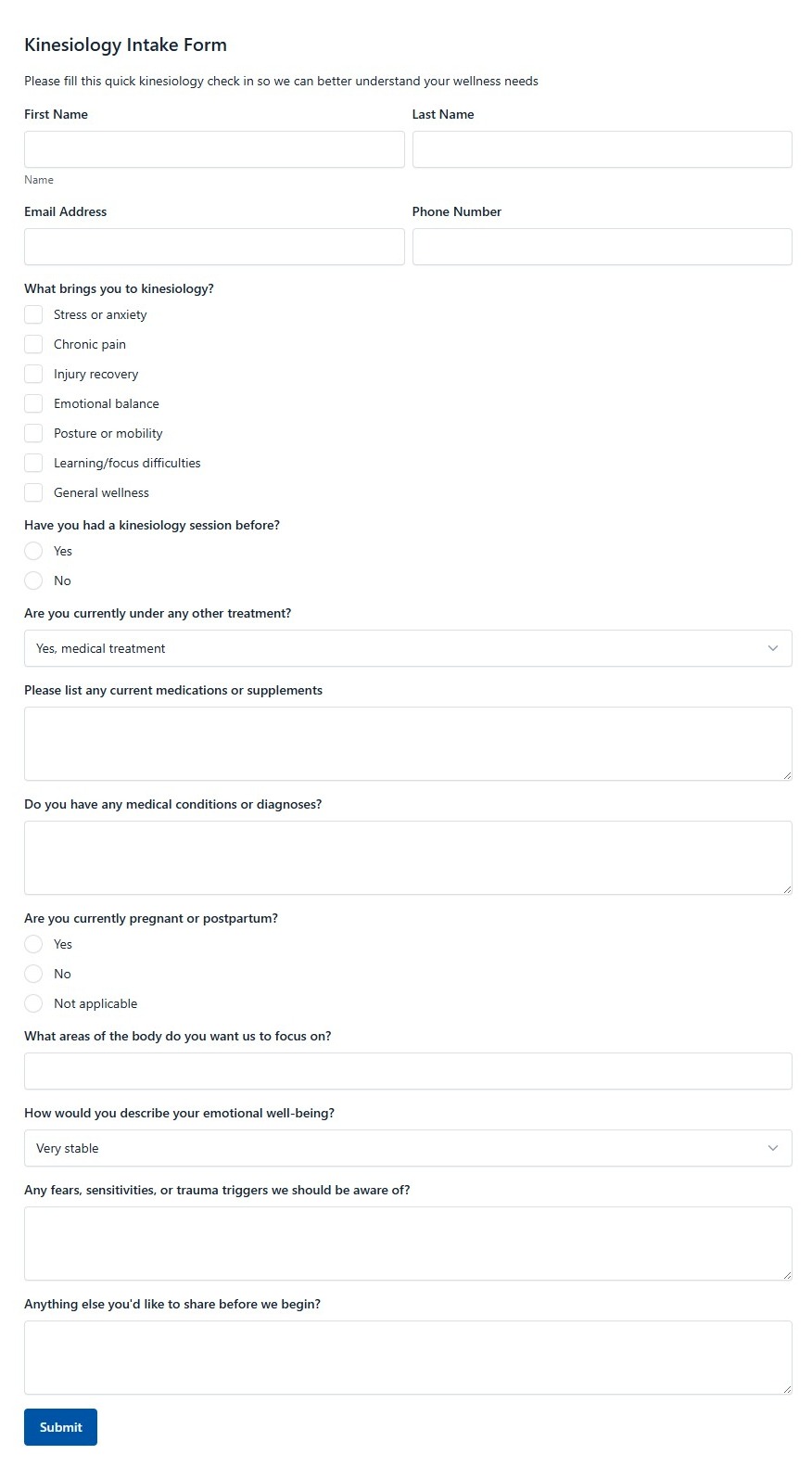 Kinesiology Intake Form