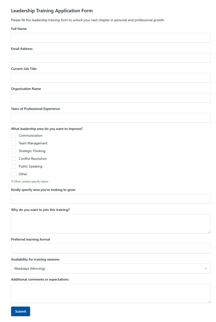 Leadership Training Application Form
