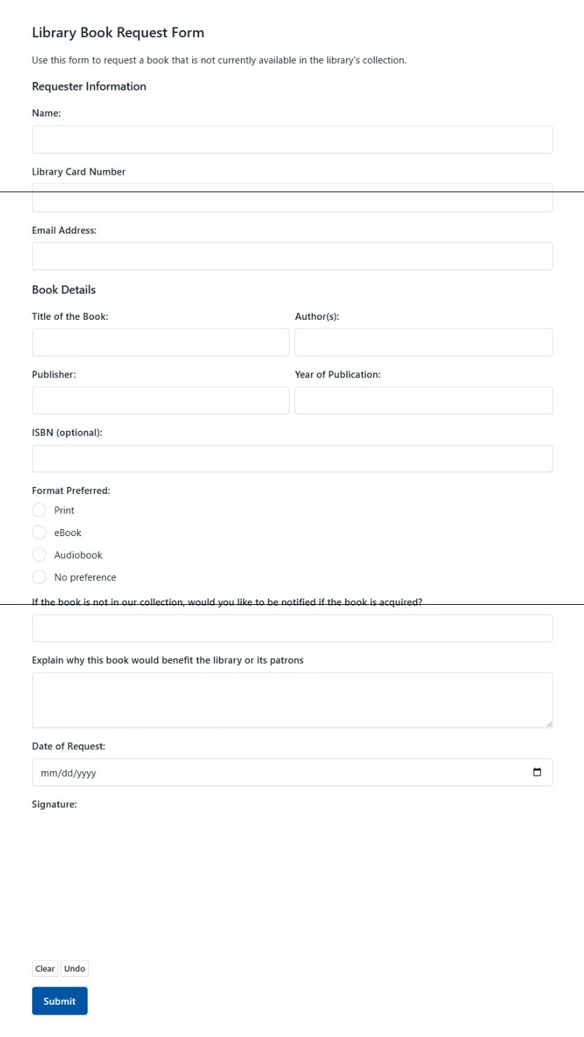 Library Book Request Form
