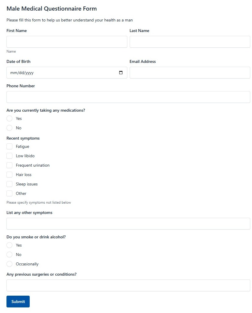 Male Medical Questionnaire Form