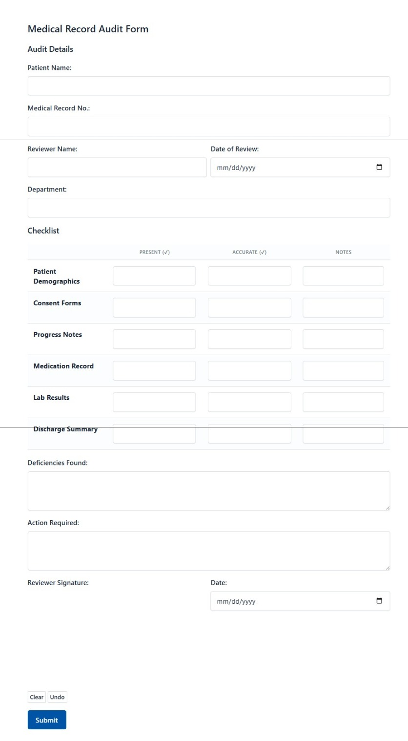 Medical Record Audit Form