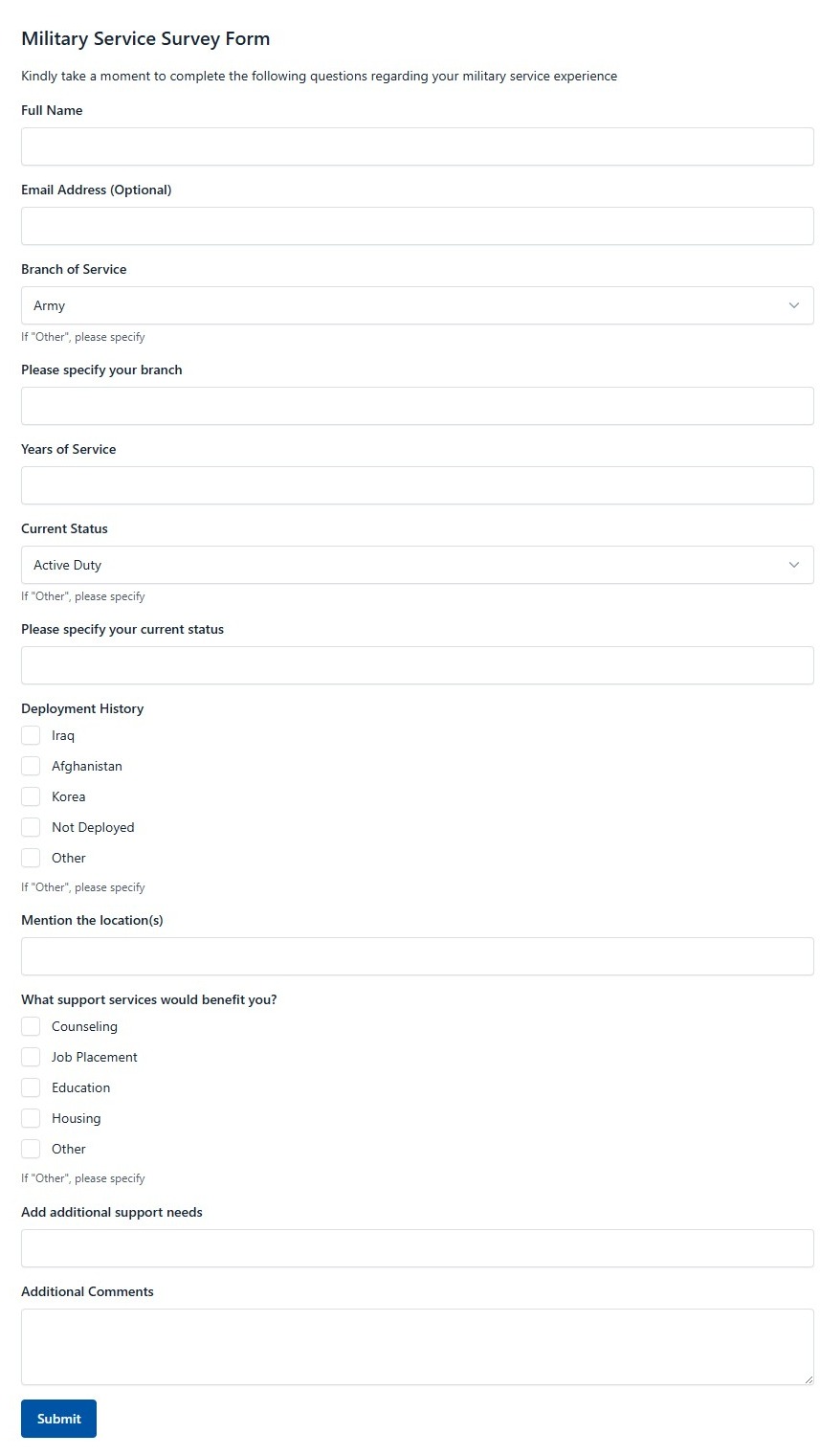 Military Service Survey Form