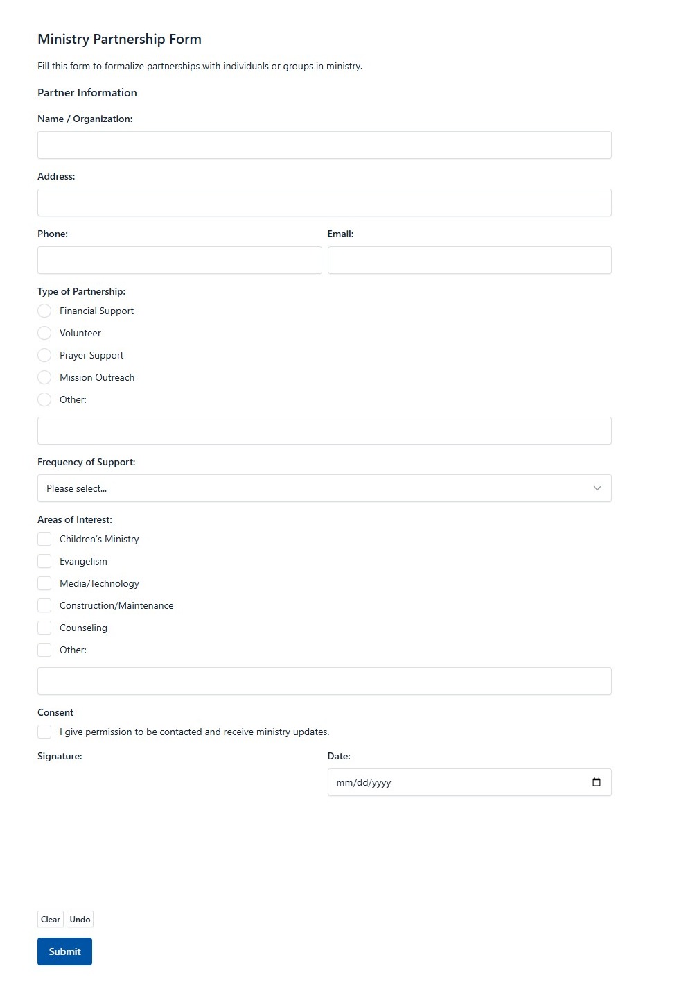 Ministry Partnership Form