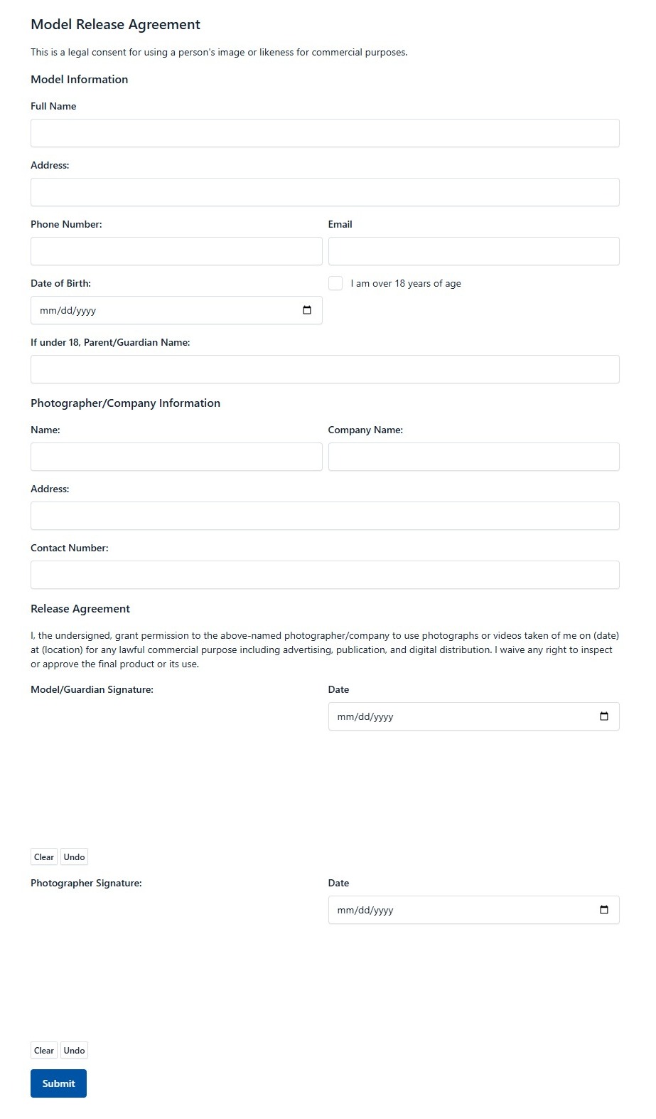 Model Release Agreement