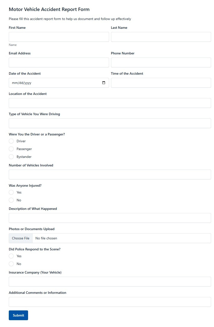 Motor Vehicle Accident Report Form