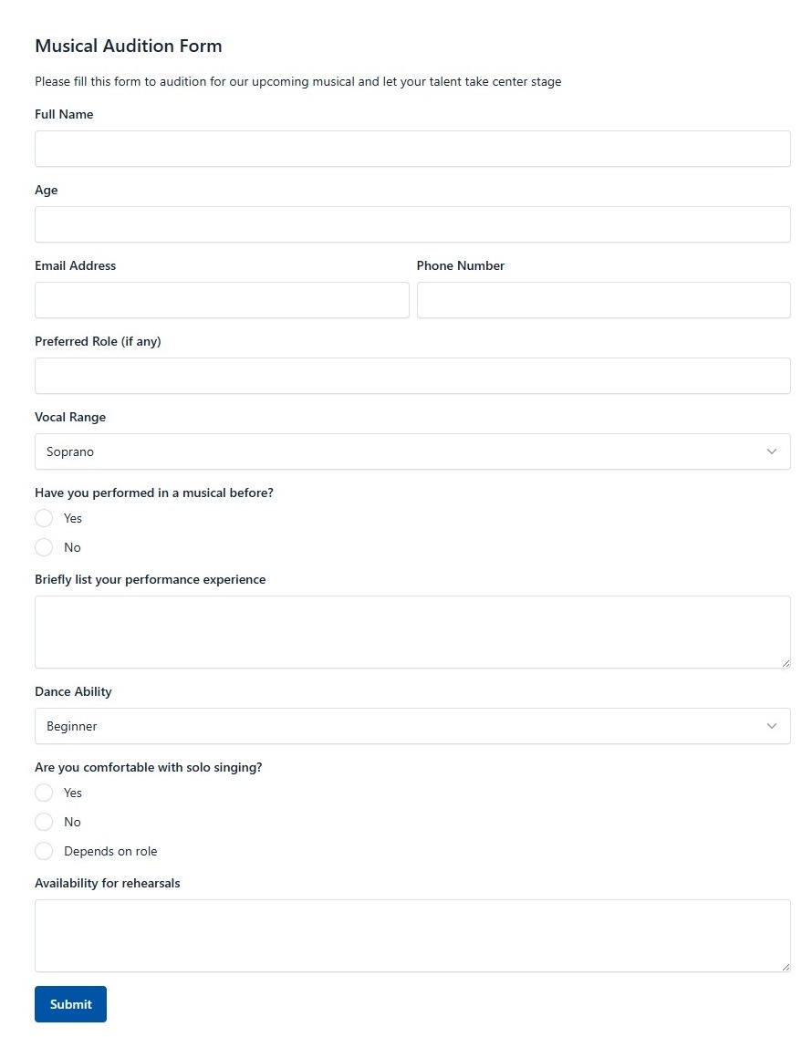 Musical Audition Form