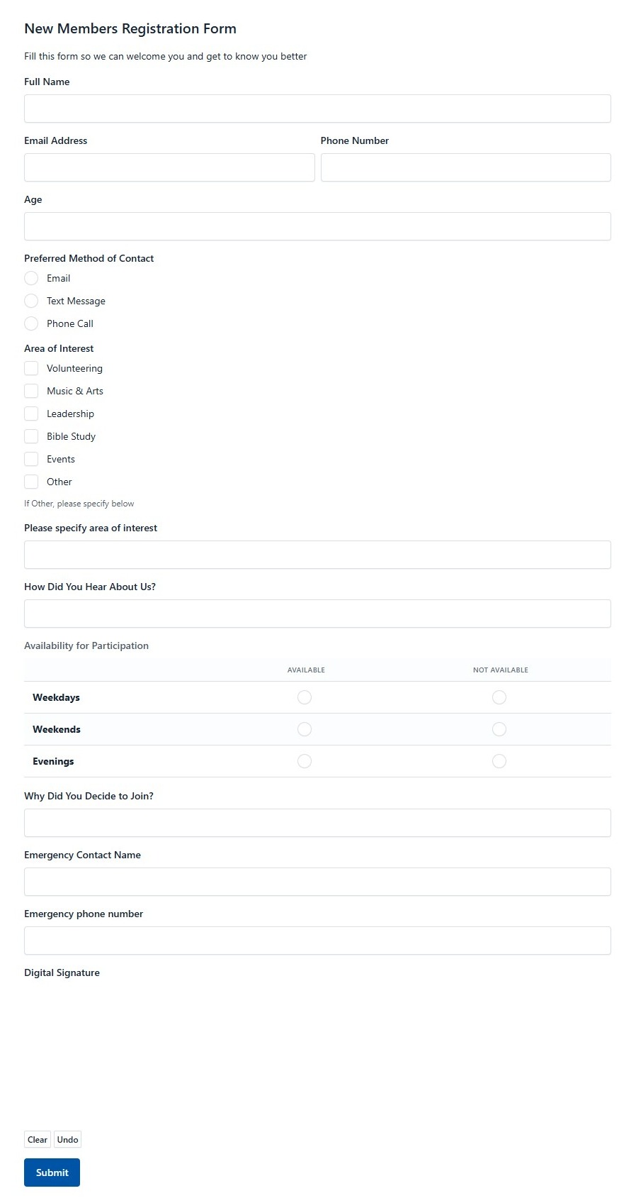 New Members Registration Form