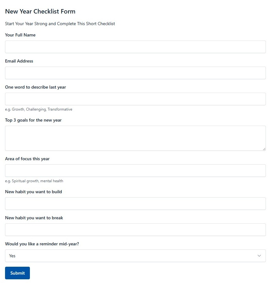 New Year Checklist Form