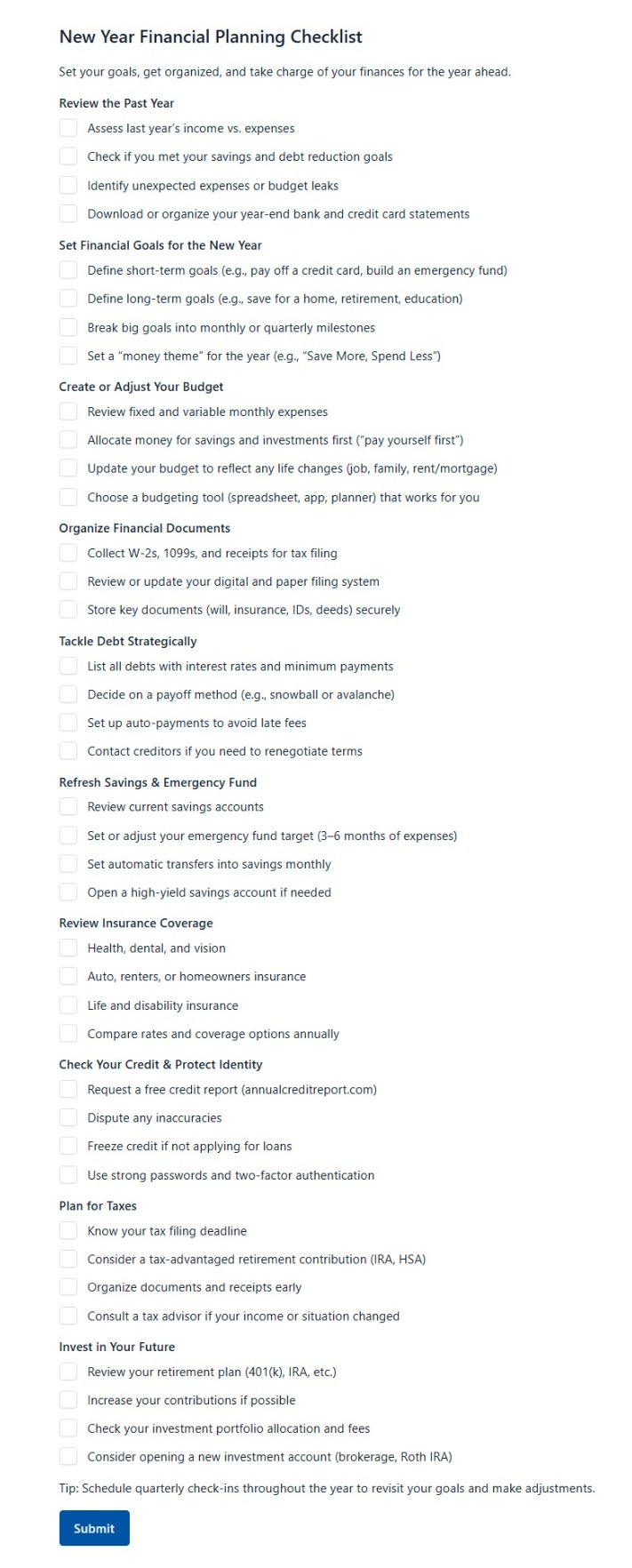 New Year Financial Planning Checklist