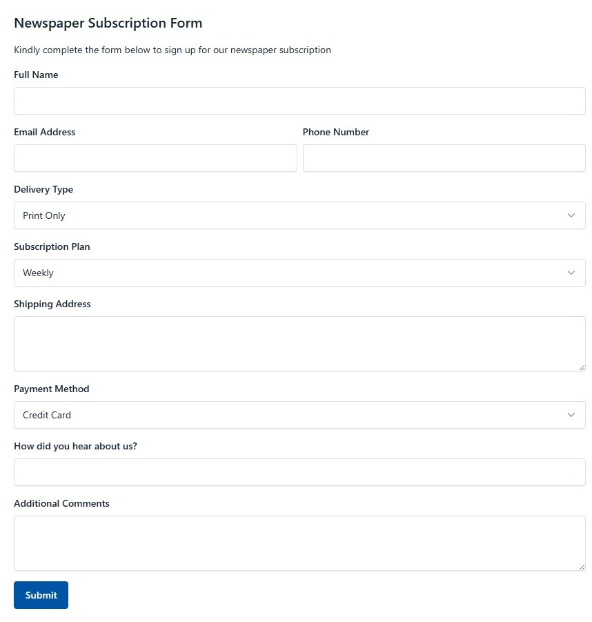 Newspaper Subscription Form