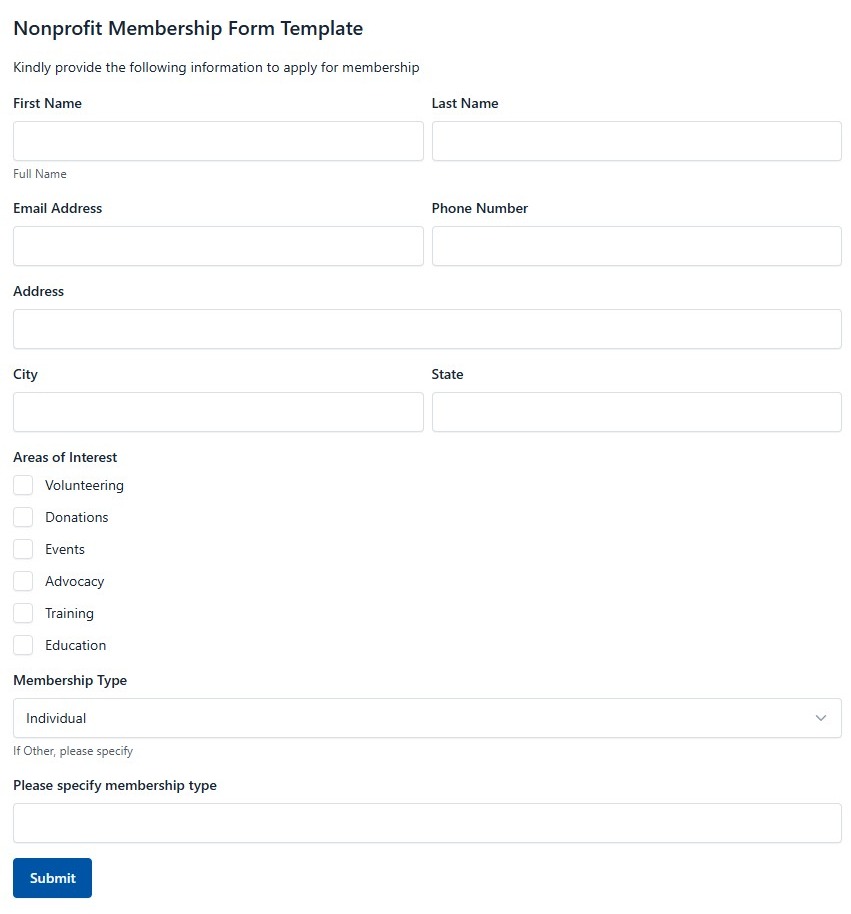 Nonprofit Membership Form Template