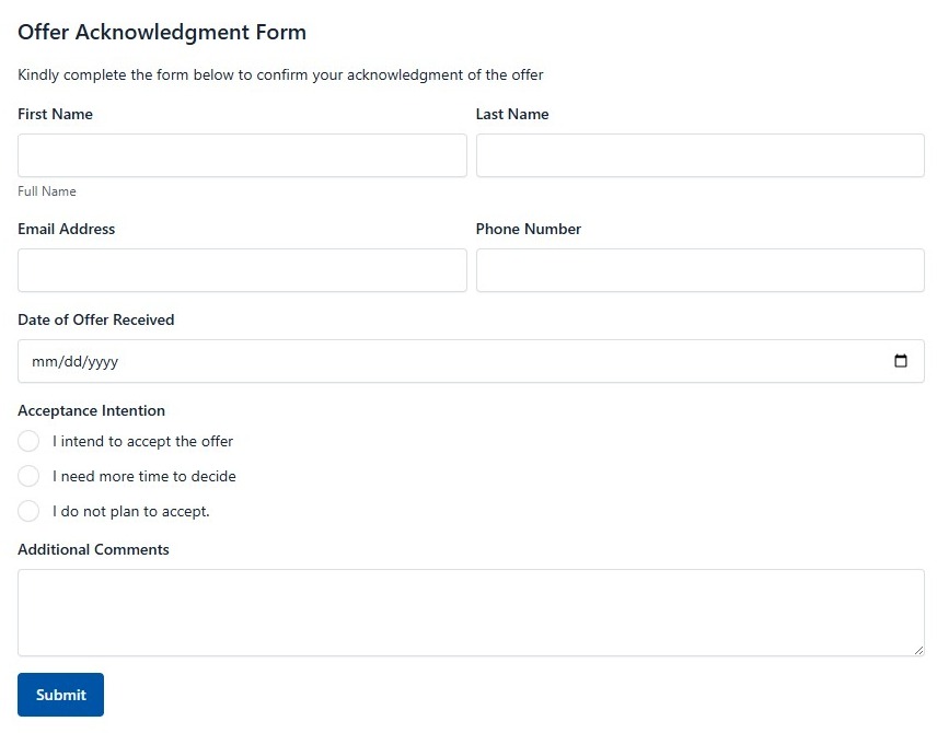 Offer Acknowledgment Form
