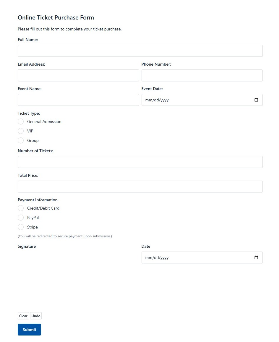 Online Ticket Purchase Form