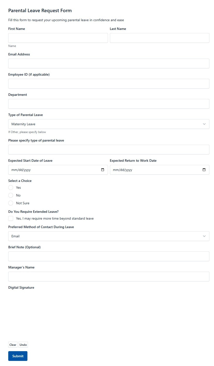 Parental Leave Request Form