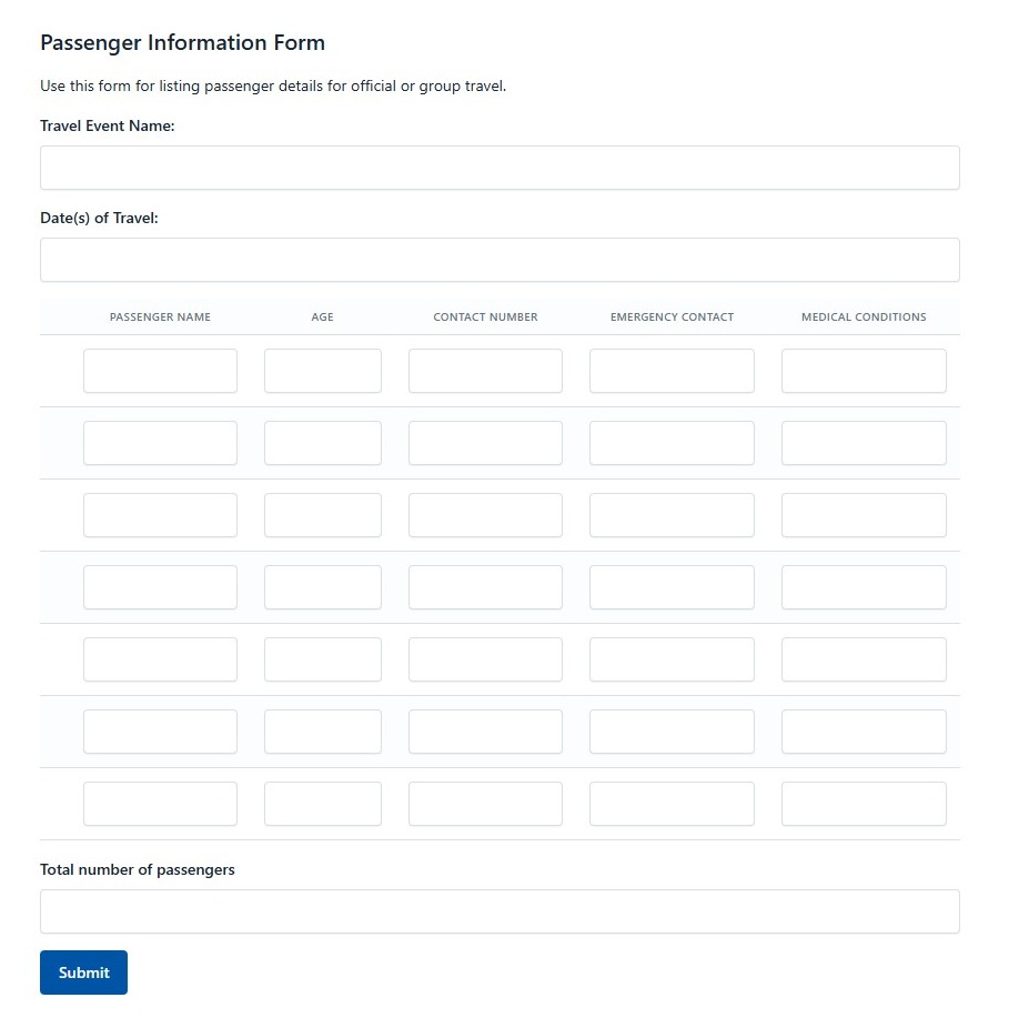 Passenger Information Form