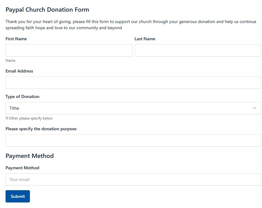 Paypal Church Donation Form