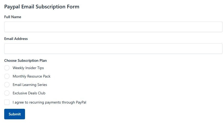Paypal Email Subscription Form