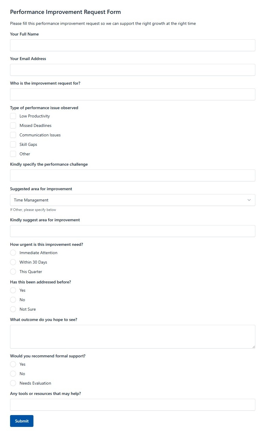 Performance Improvement Request Form