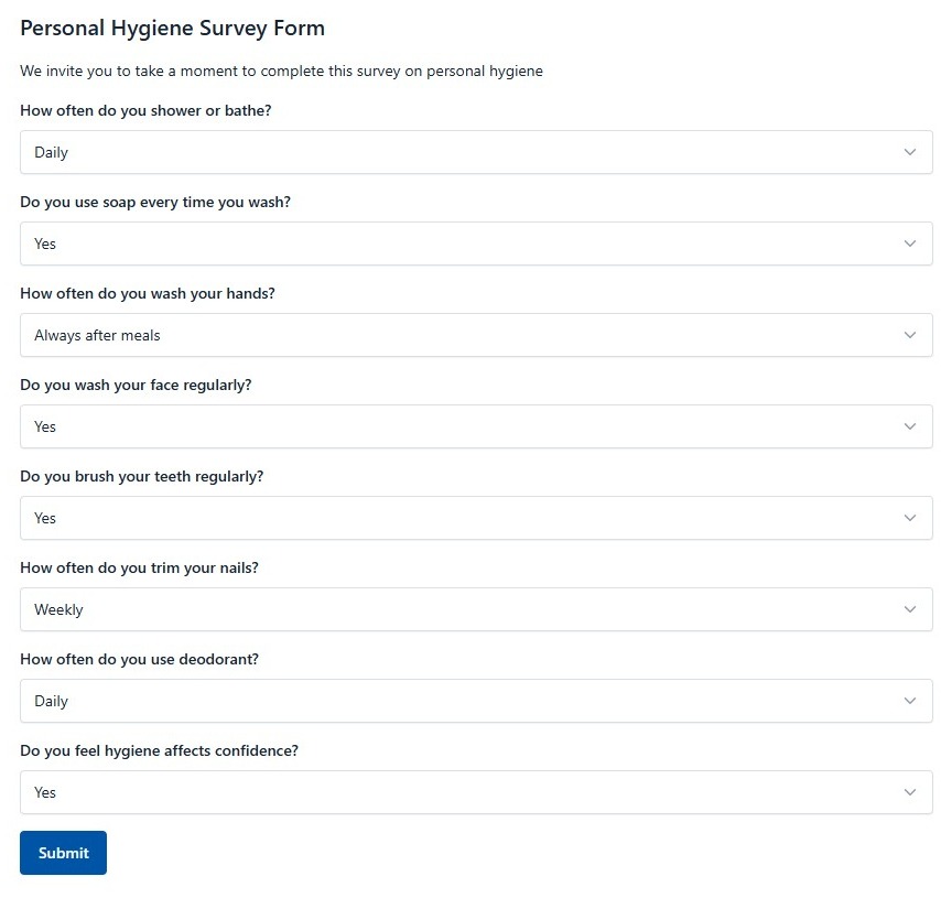 Personal Hygiene Survey Form
