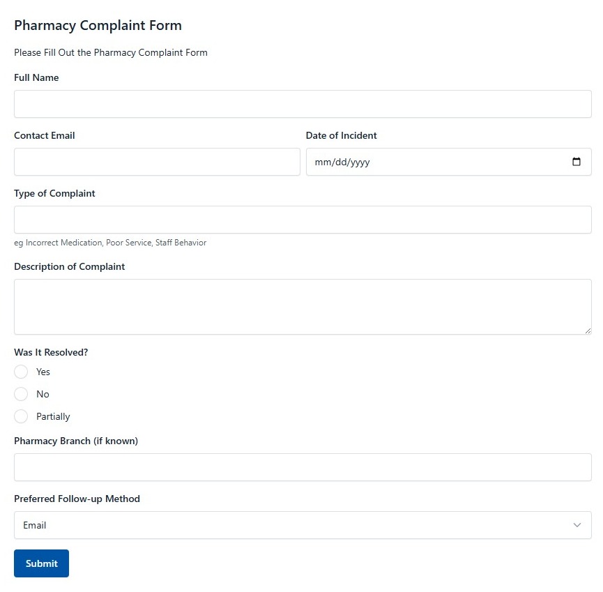 Pharmacy Complaint Form