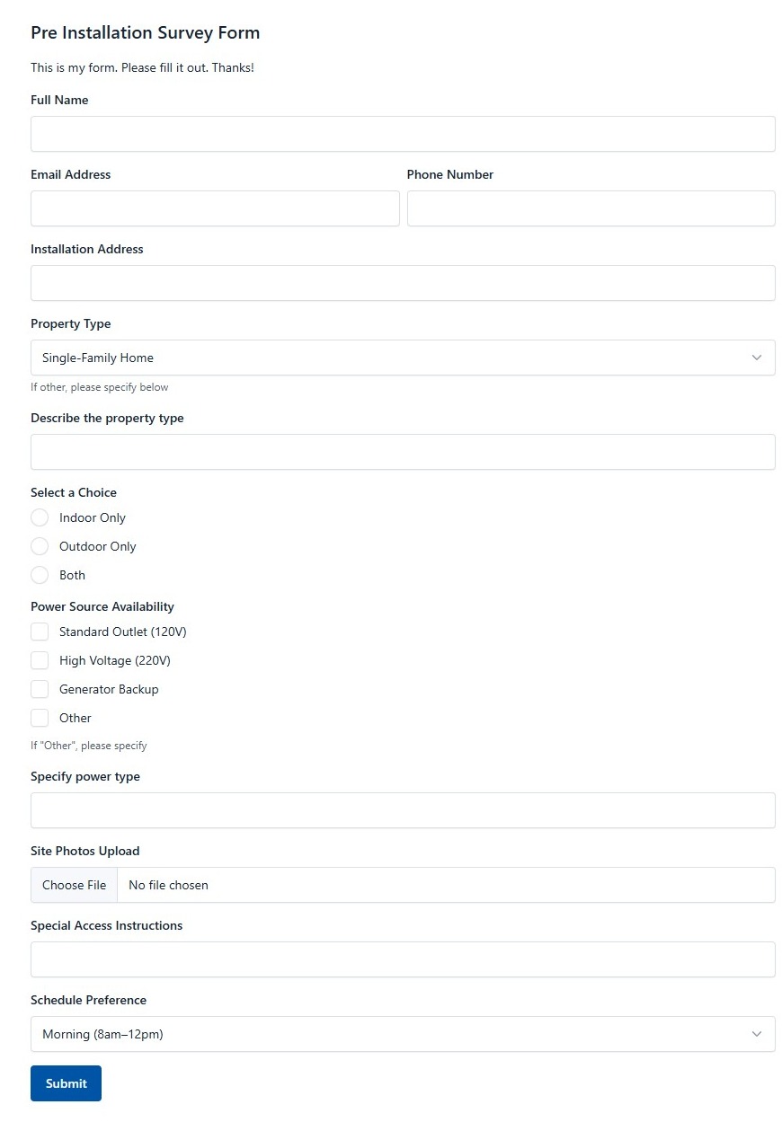 Pre Installation Survey Form