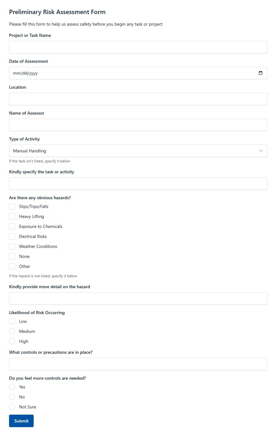 Preliminary Risk Assessment Form