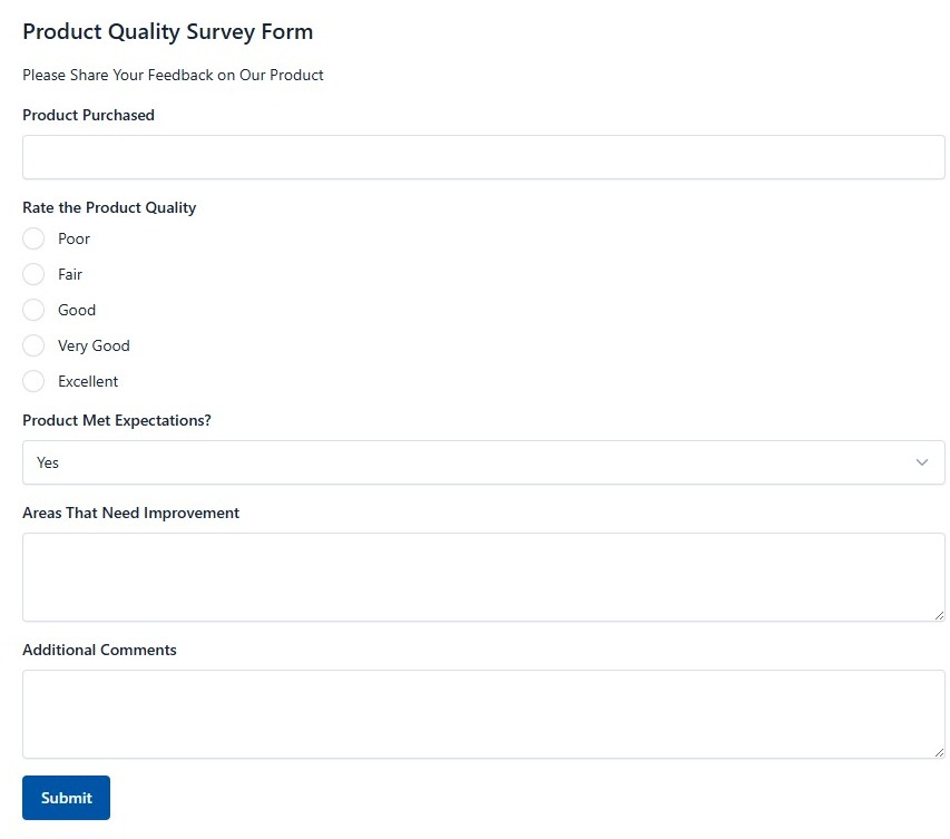 Product Quality Survey Form