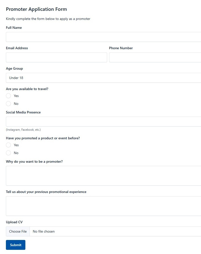 Promoter Application Form