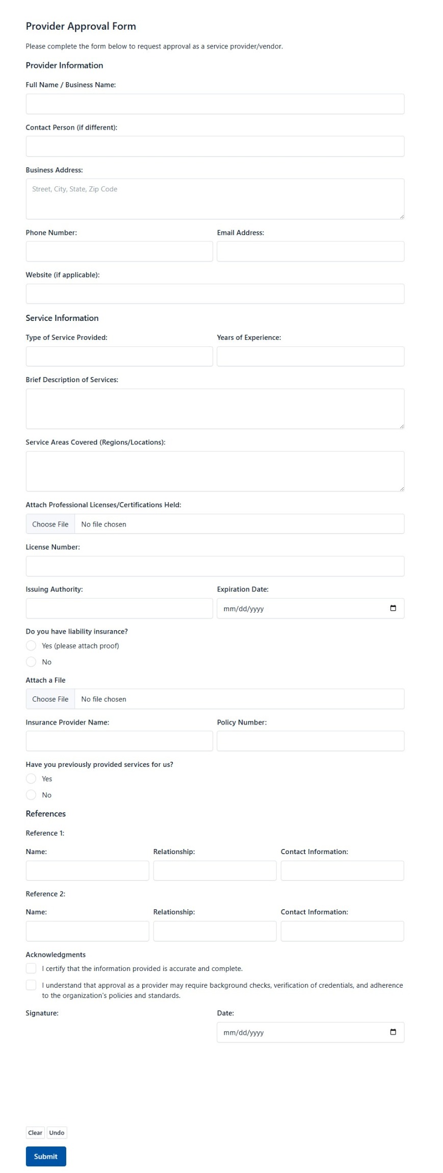 Provider Approval Form