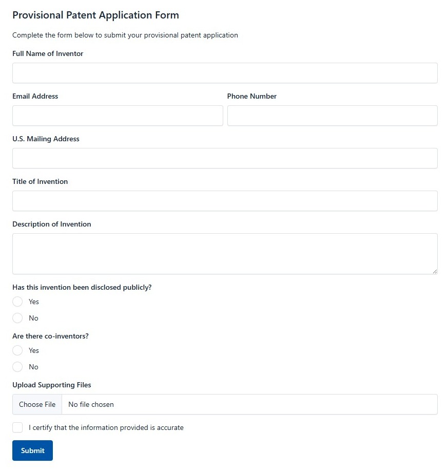 Provisional Patent Application Form