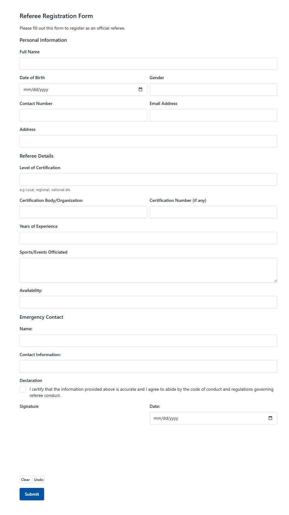 Referee Registration Form