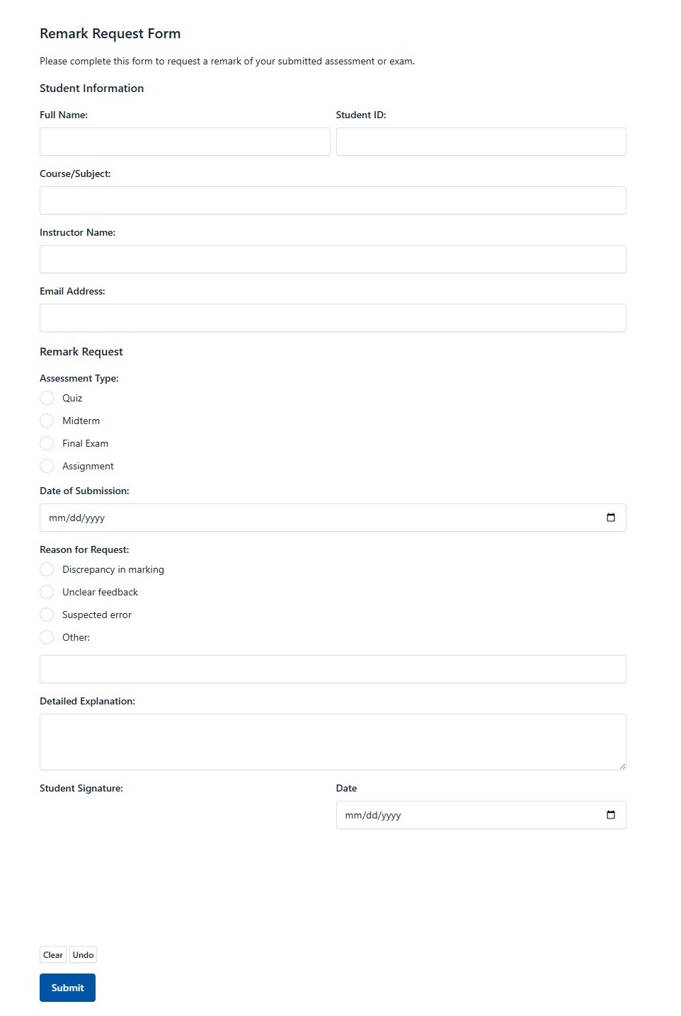 Remark Request Form